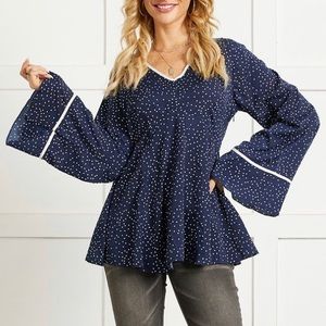 Suzanne Betro blue and white polka dot top